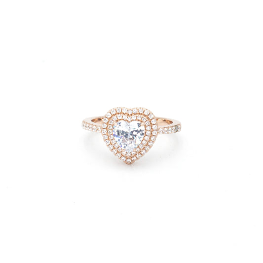 Single heart encrusted ring w/ 3A CZ stones rhodium RG plated