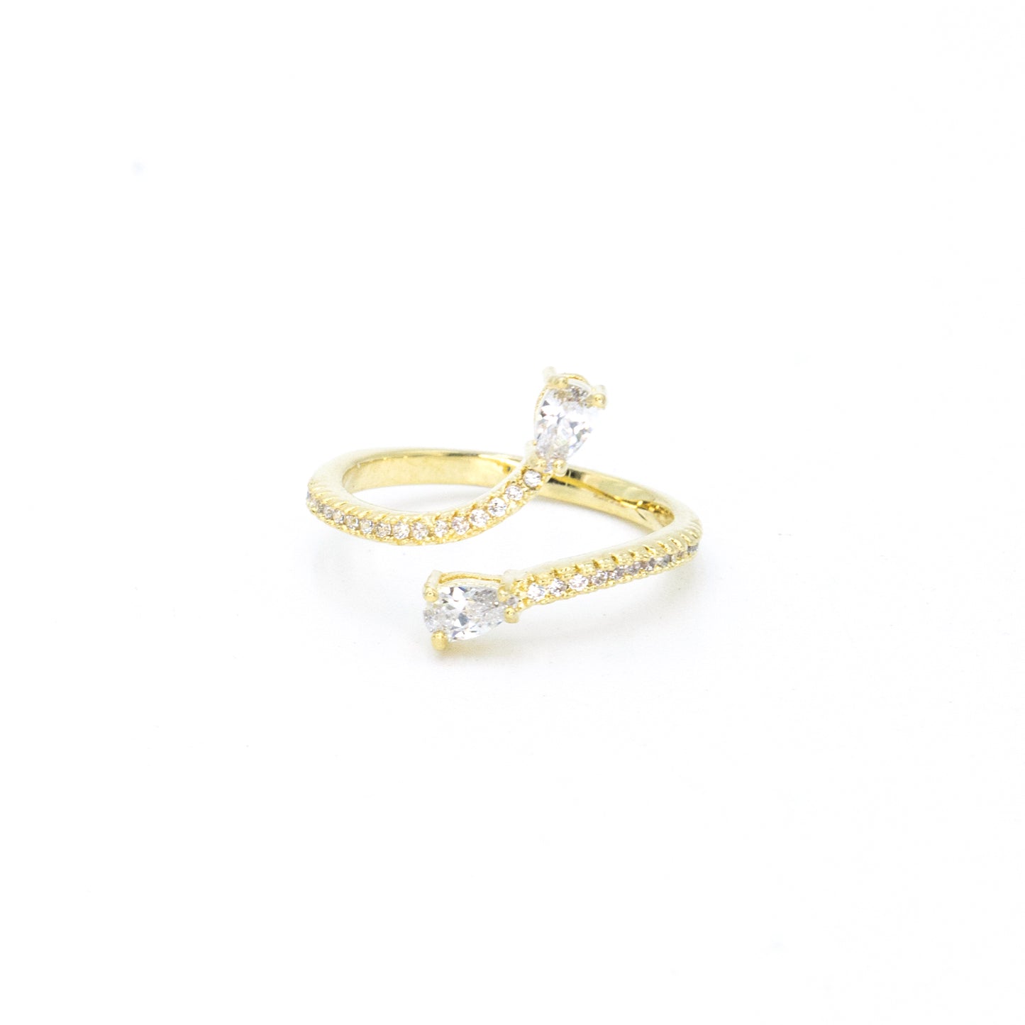Tiny adjustable snake ring w/ 3A CZ stones rhodium G plated