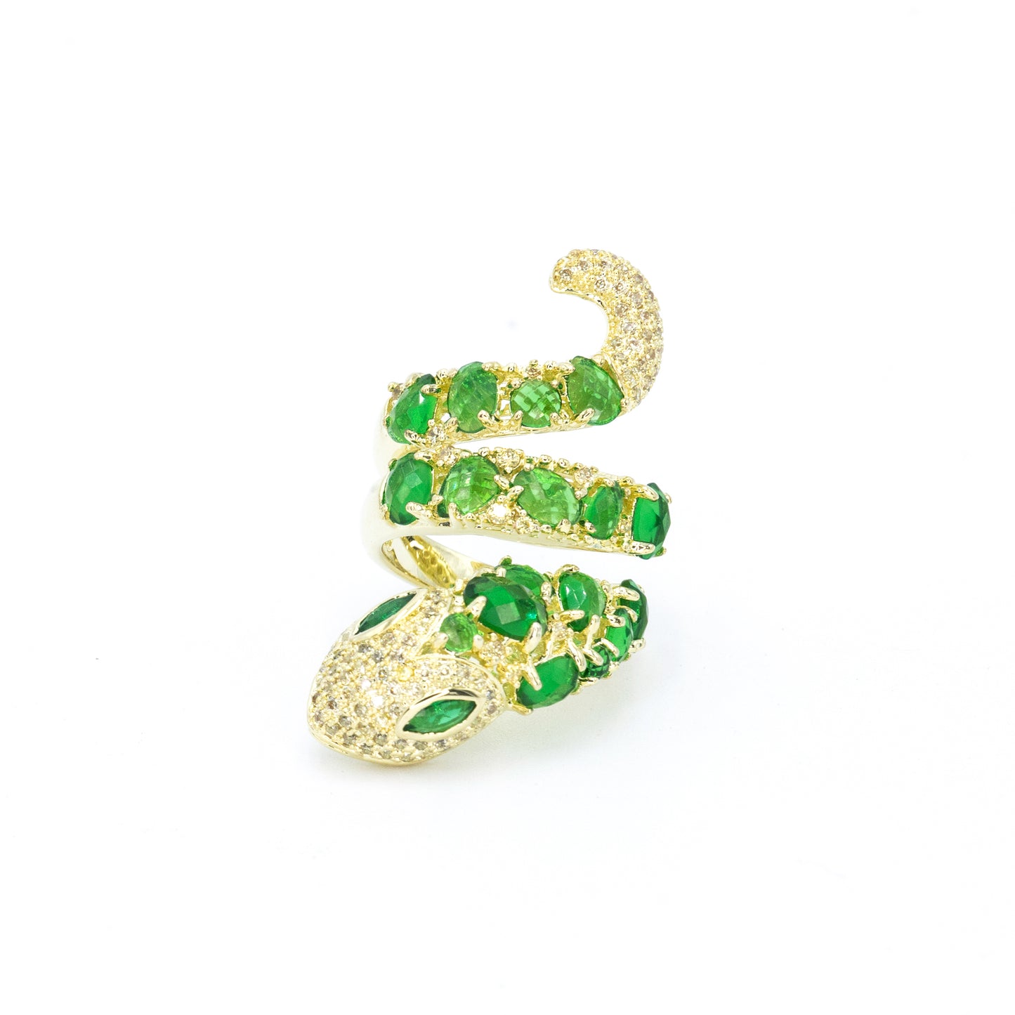 Snake ring w/ emerald stones and 3A CZ stones rhodium G plated