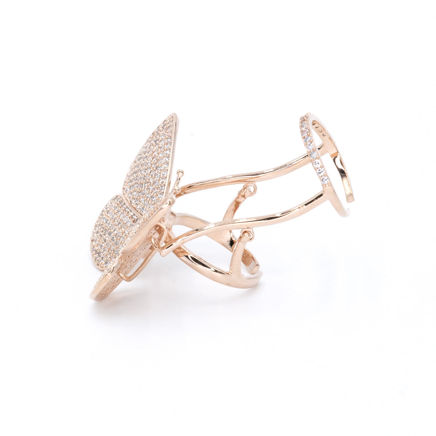 Moveable butterfly pave ring w/3A CZ stones rhodium RG plated Rose Gold