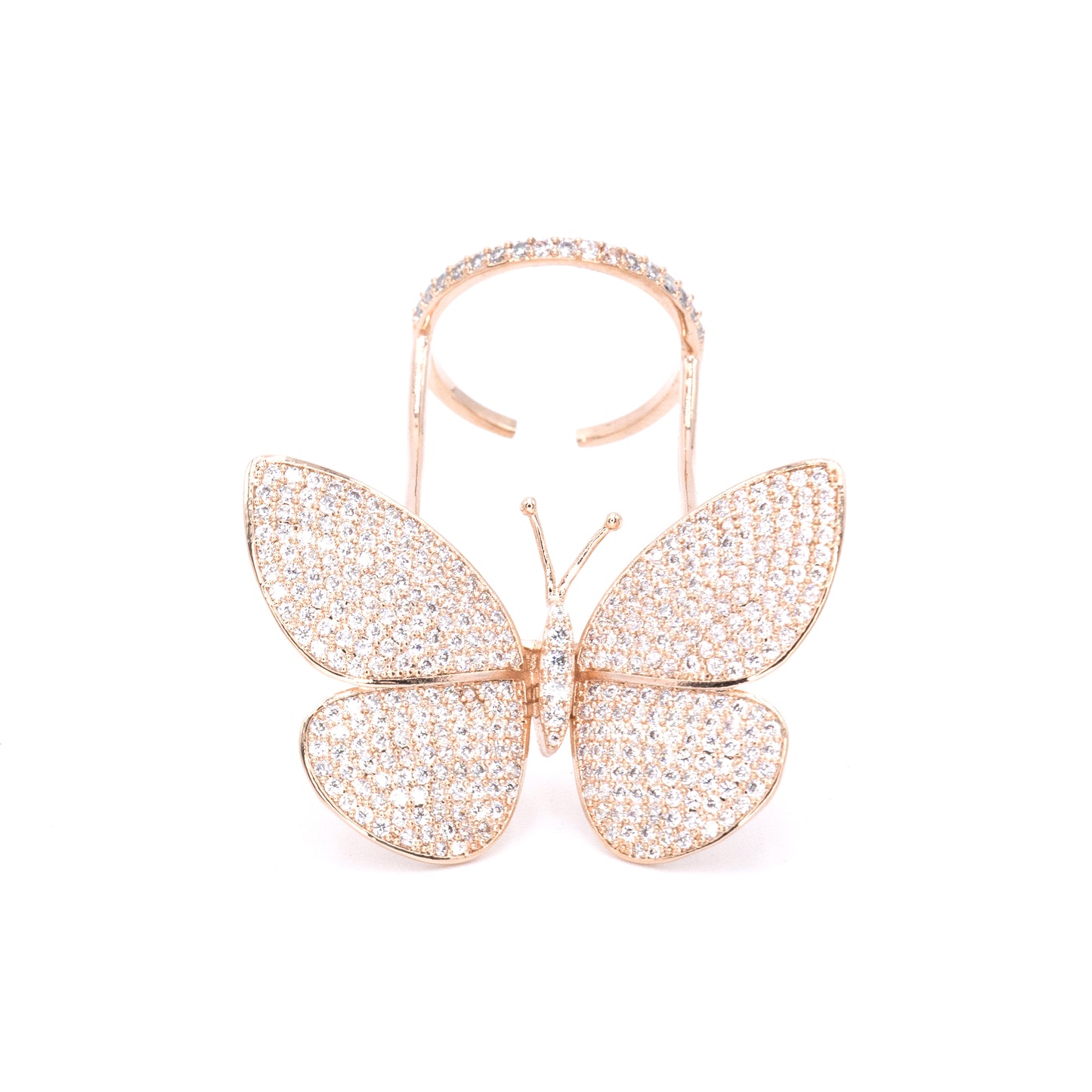 Moveable butterfly pave ring w/3A CZ stones rhodium RG plated Rose Gold