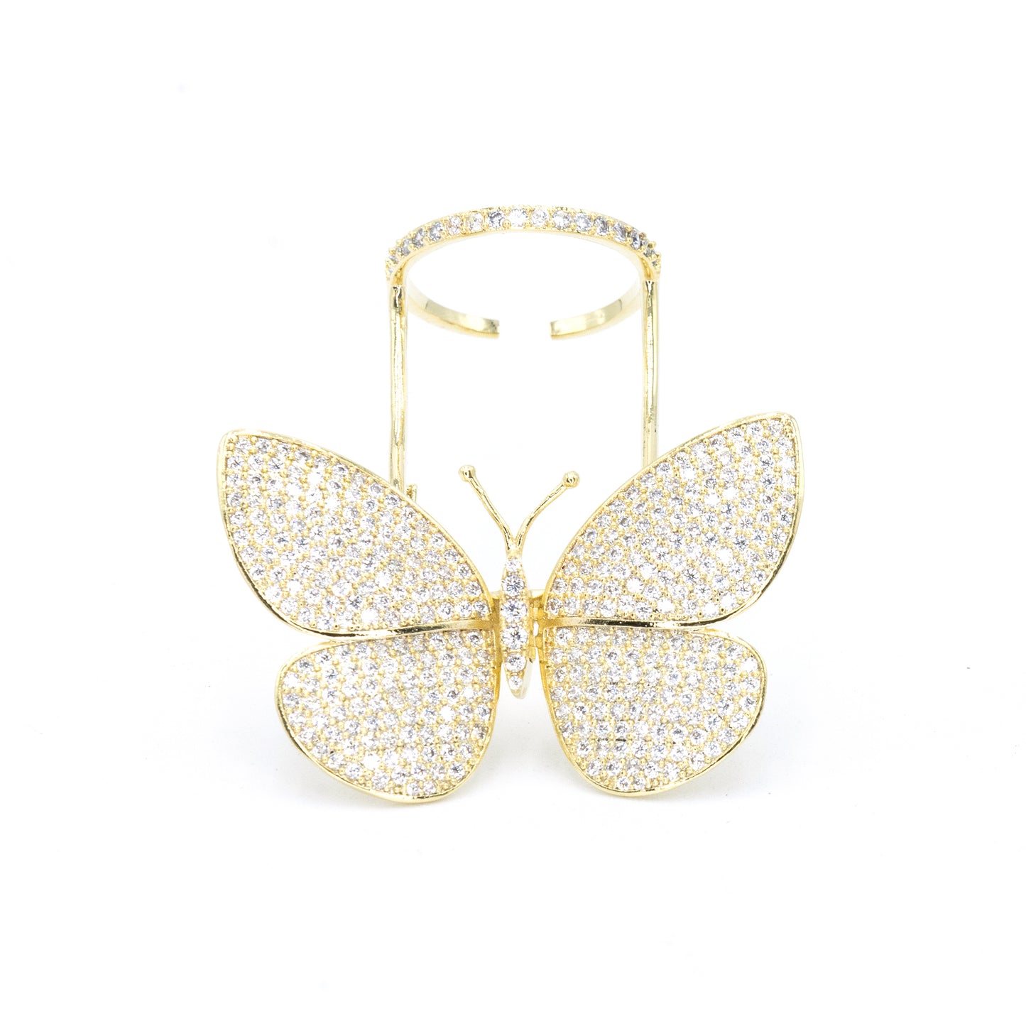 Moveable butterfly pave ring w/3A CZ stones rhodium G plated