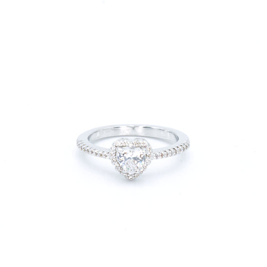 The Single Heart Stone Ring in Rhodium