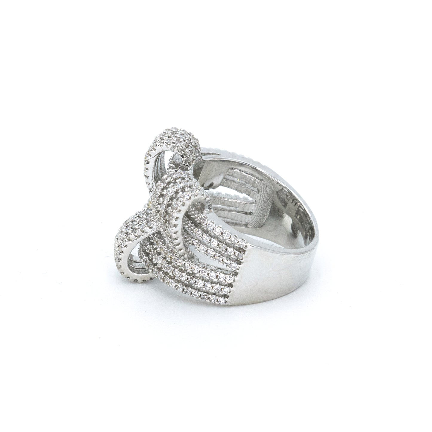 Ribbon pave ring w/ 3A CZ stones rhodium plated