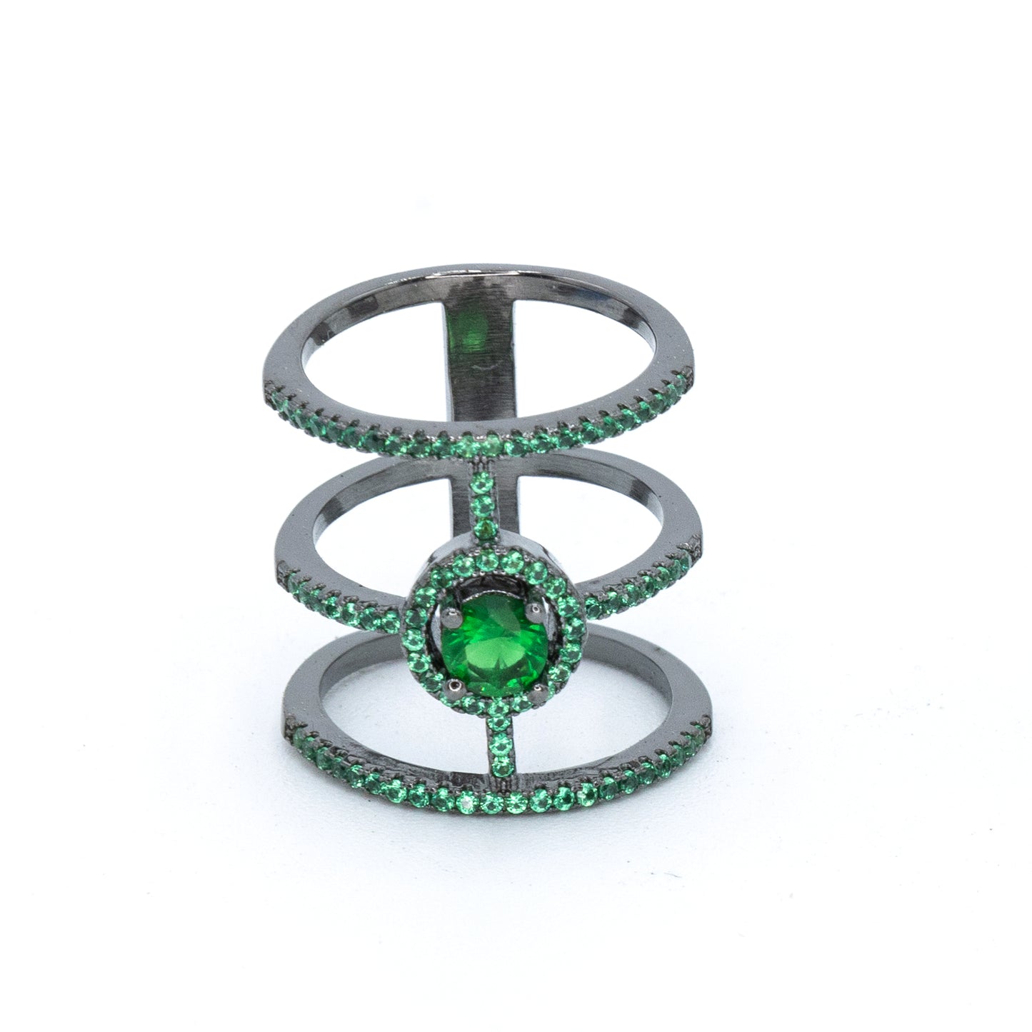 Triad pave ring w/ 3A Emerald CZ stones GM plated