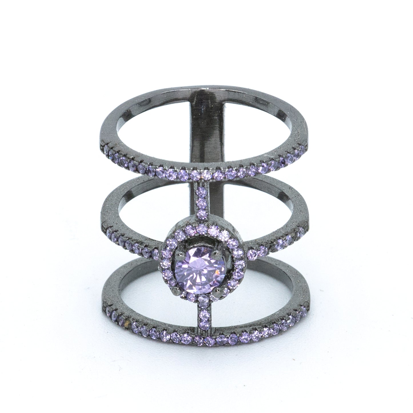 Triad pave ring w/ 3A Purple CZ stones GM plated