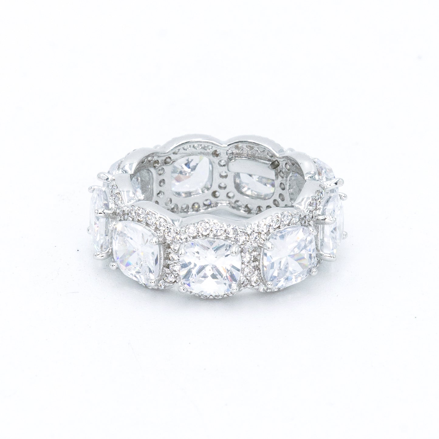 Round Pave encrusted 3A CZ band rhodium plated