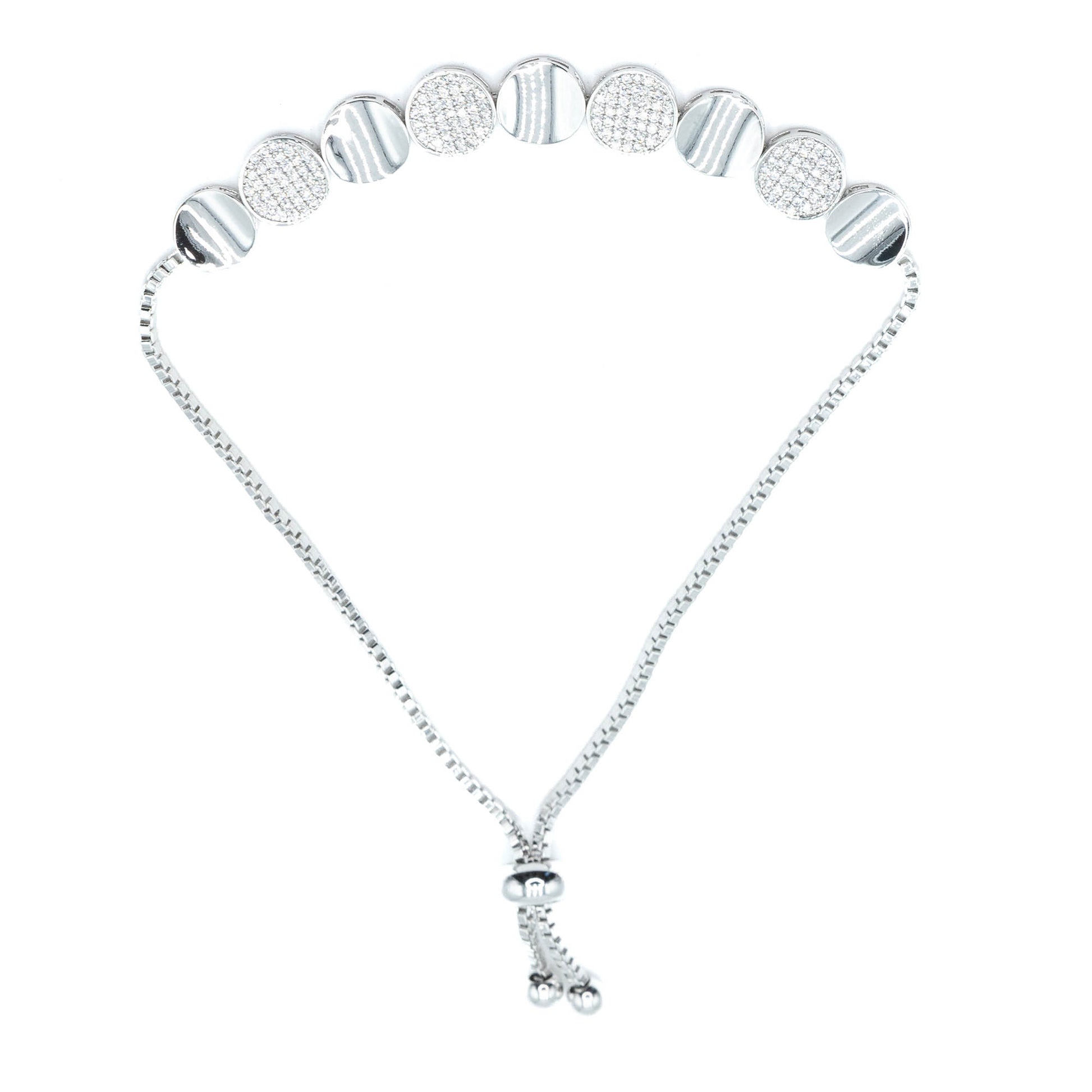 Nine disk pulley bracelet w/ 3A CZ stones rhodium G plated Default Title