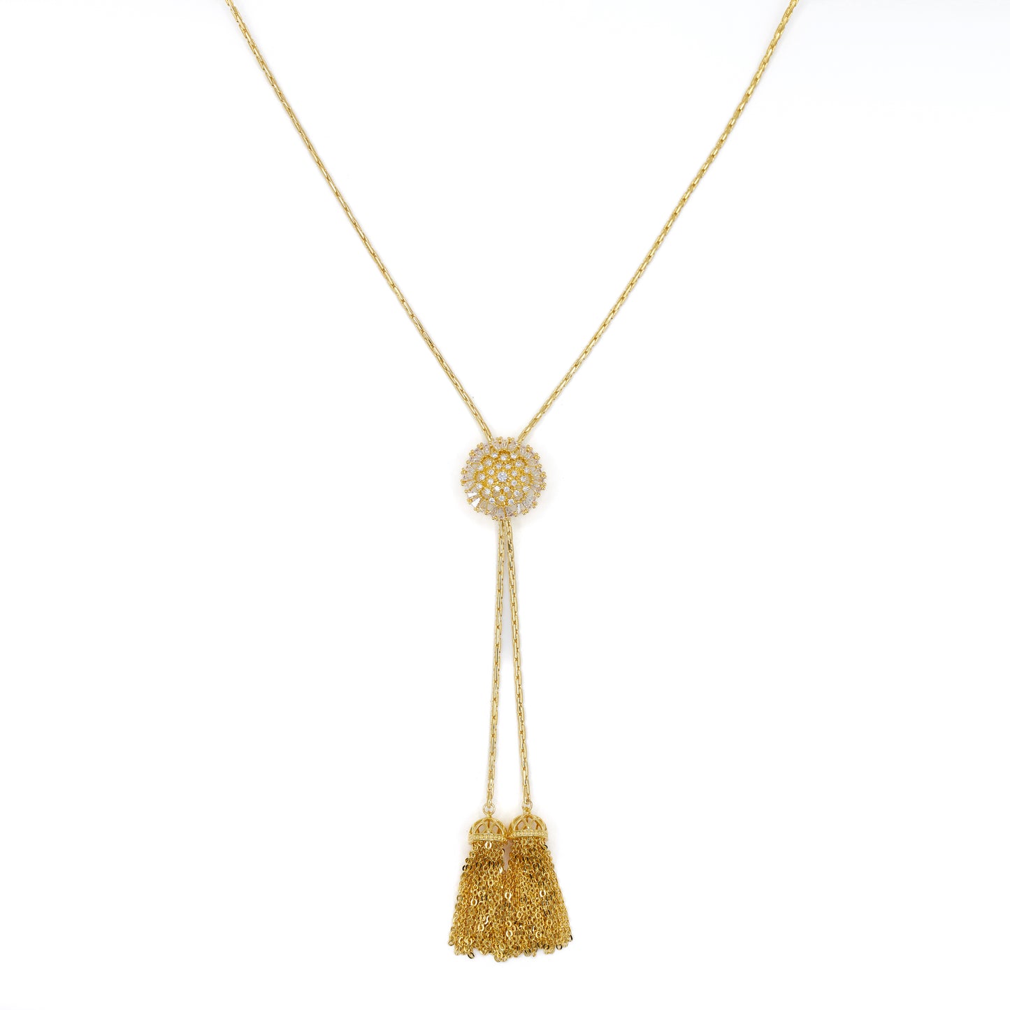 Tassel Baguette Lariat Necklace Gold