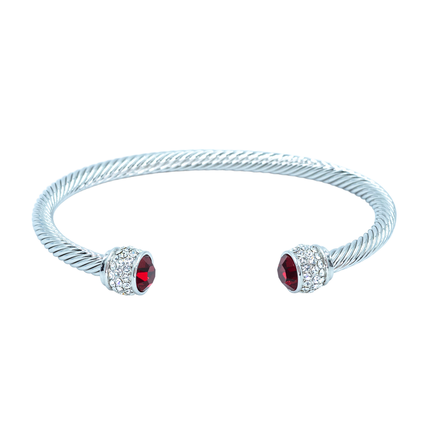 Rhodium plated bangle w/ CZ stones and ruby stone