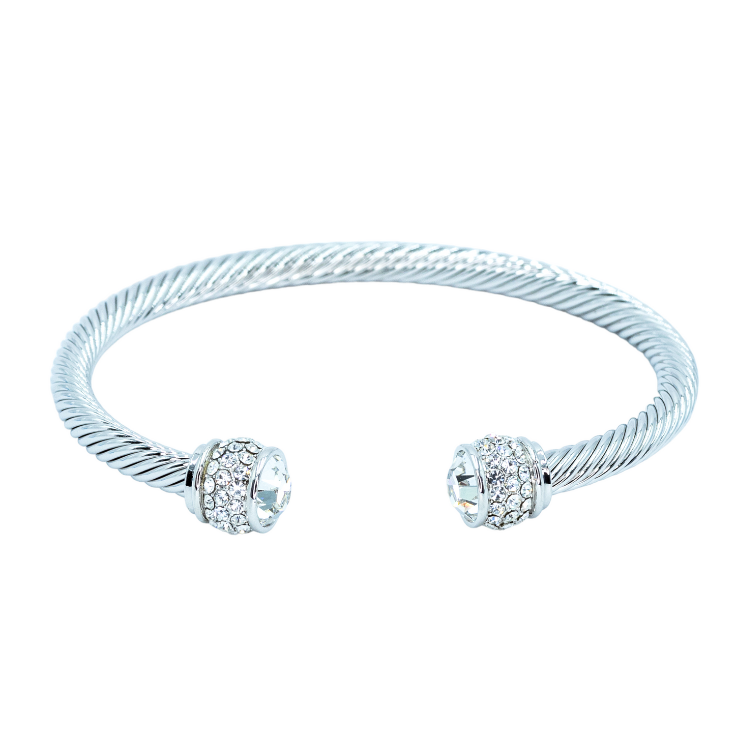 Rhodium plated bangle w/ CZ stones and clear stone
