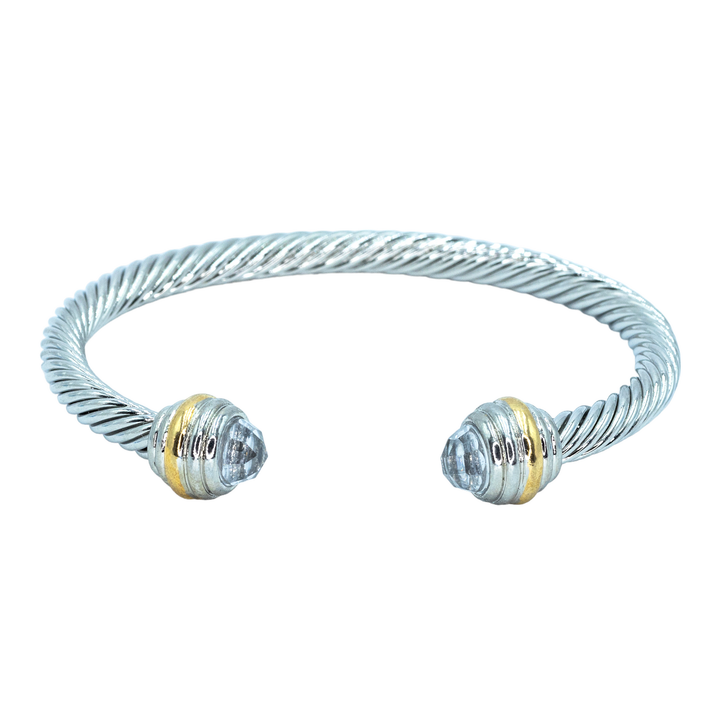 Rhodium plated w/ gold bangle and clear stone