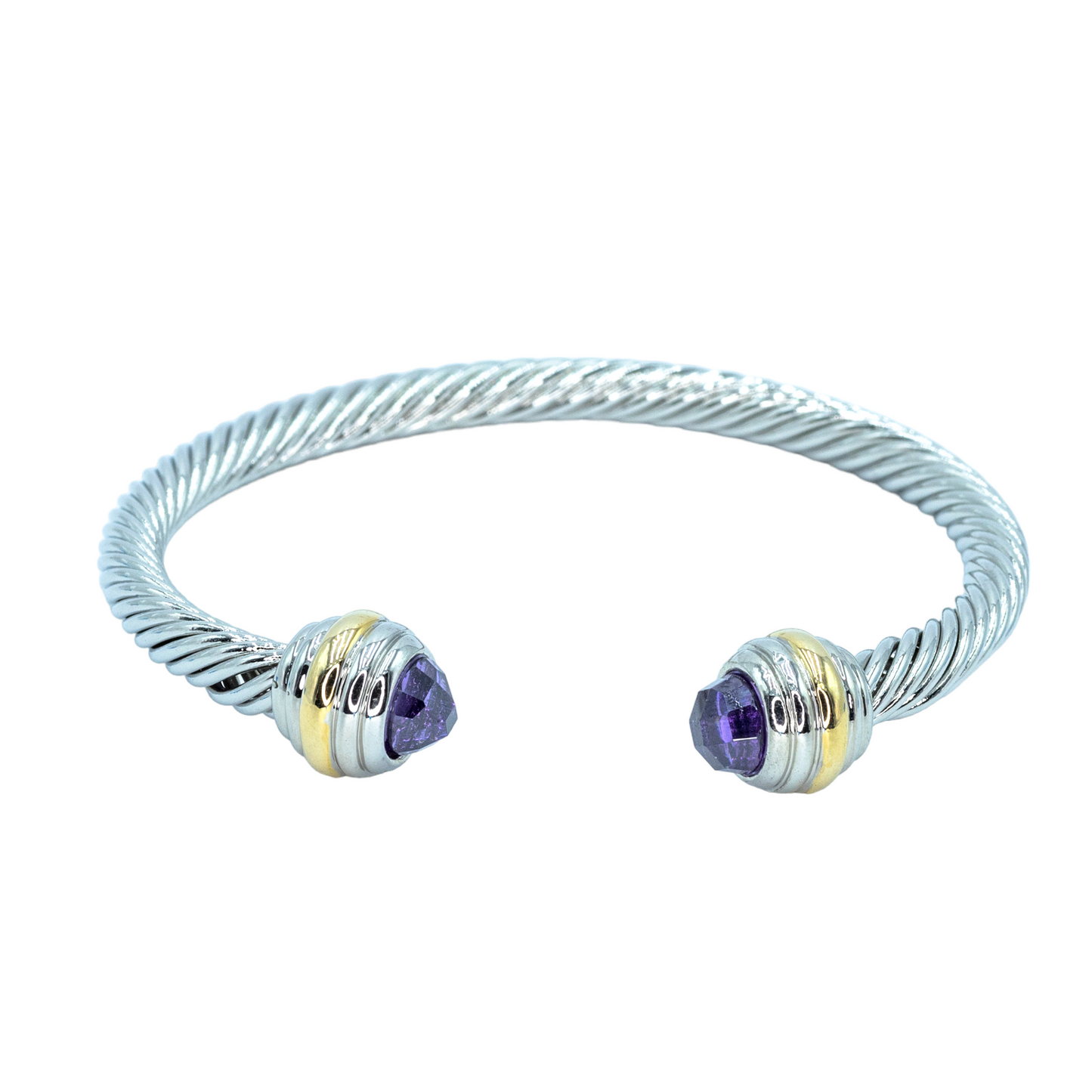 Rhodium plated w/ gold bangle and amethyst stone