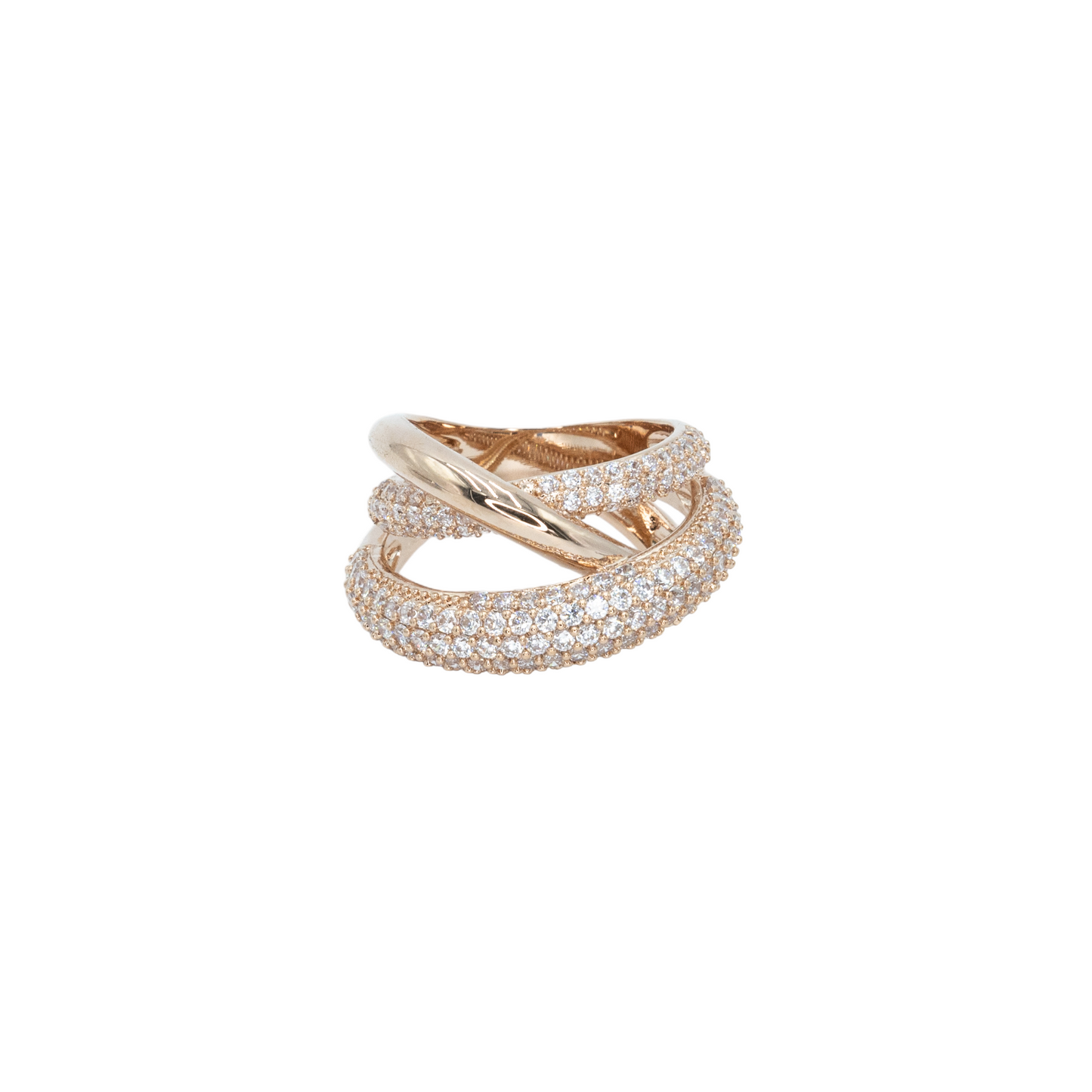 Pave triple band ring w/ 3A CZ stones rhodium RG plated