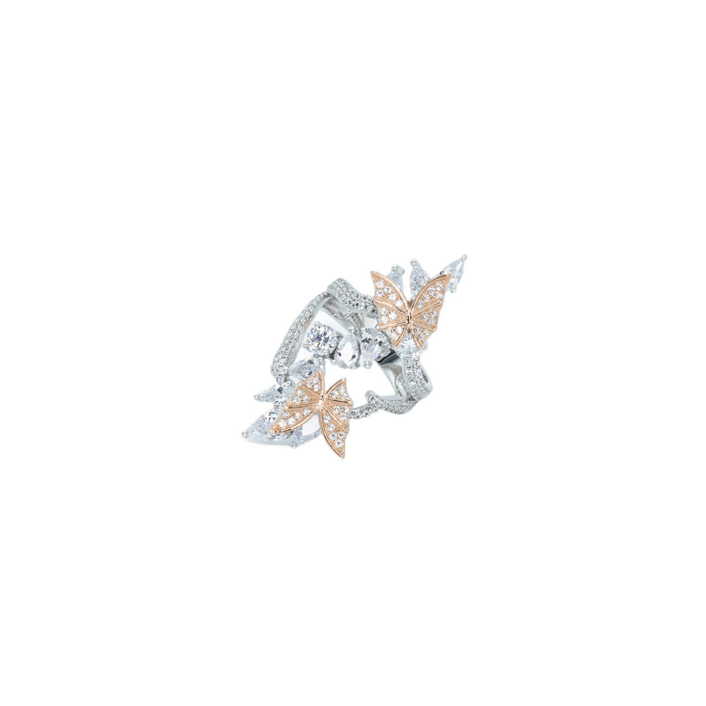 RG butterfly ring w/ 3A CZ stones rhodium plated
