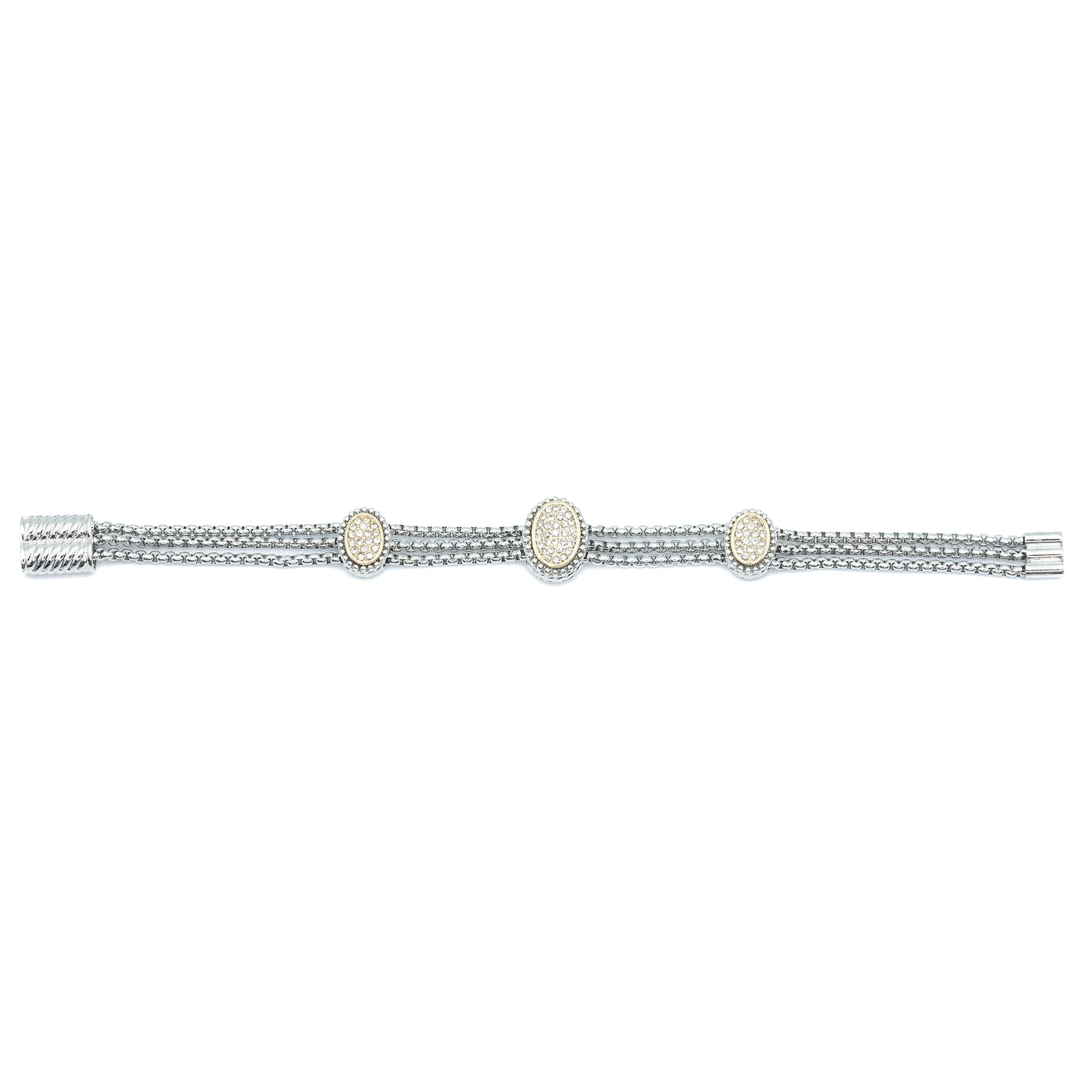 Triple chain rhodium plated two toned bracelet pave stones Default Title