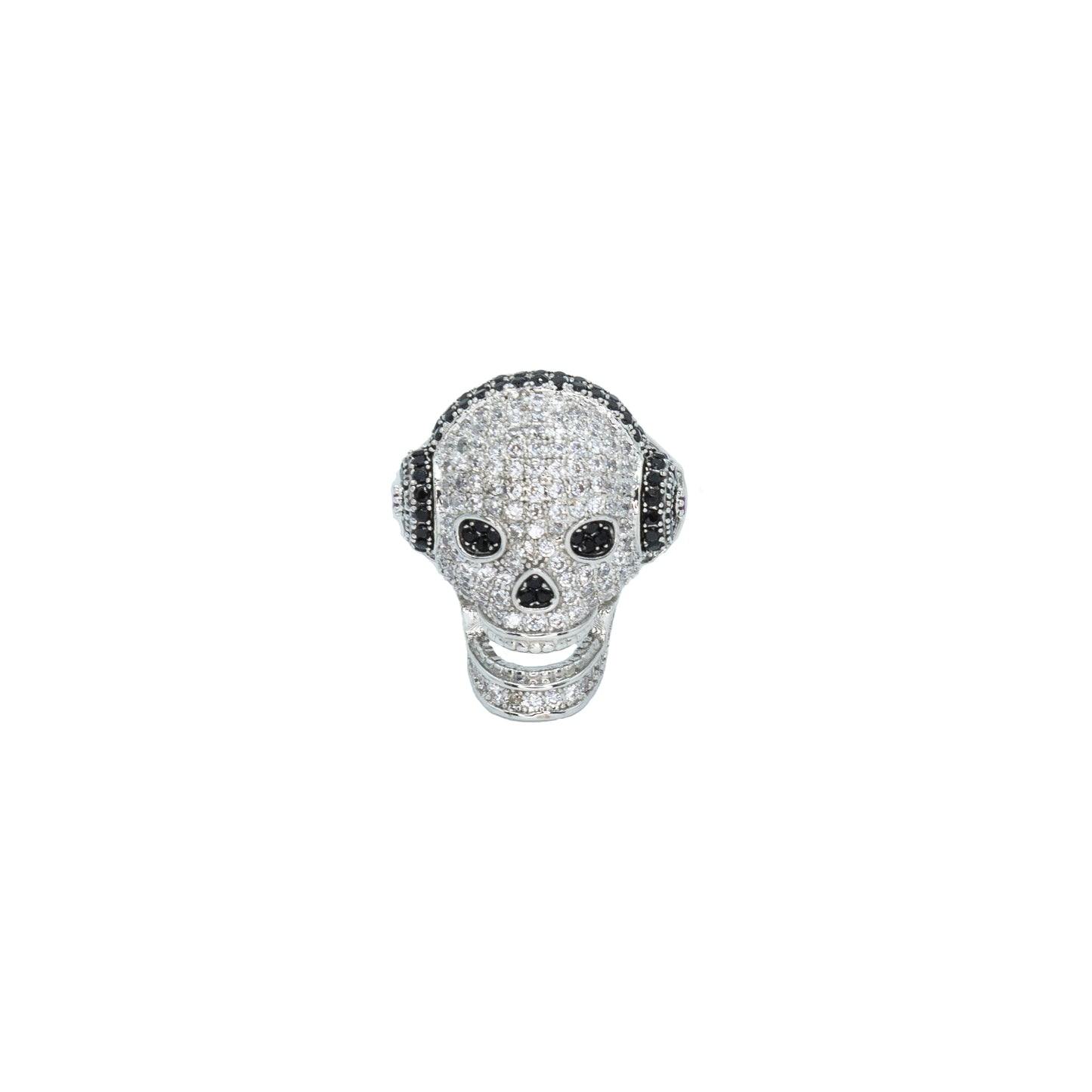 Headphone skull pave ring w/ 3A CZ stones rhodium plated