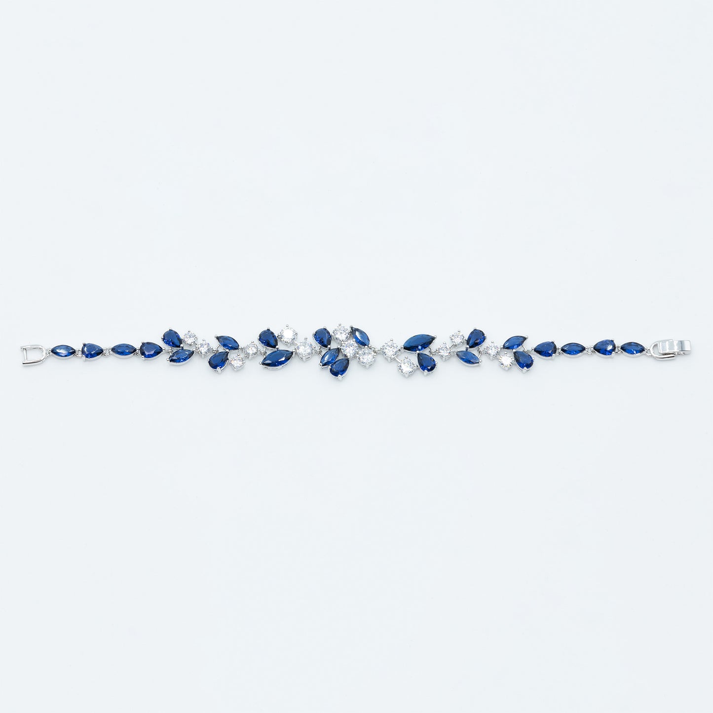 Leafy bracelet w/ 3A sapphire/ clear CZ stones rhodium plated Default Title