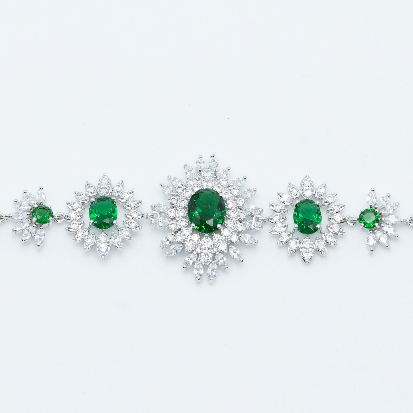 Sunburst tennis bracelet w/ 3A emerald/ clear CZ stones rhodium plated Default Title