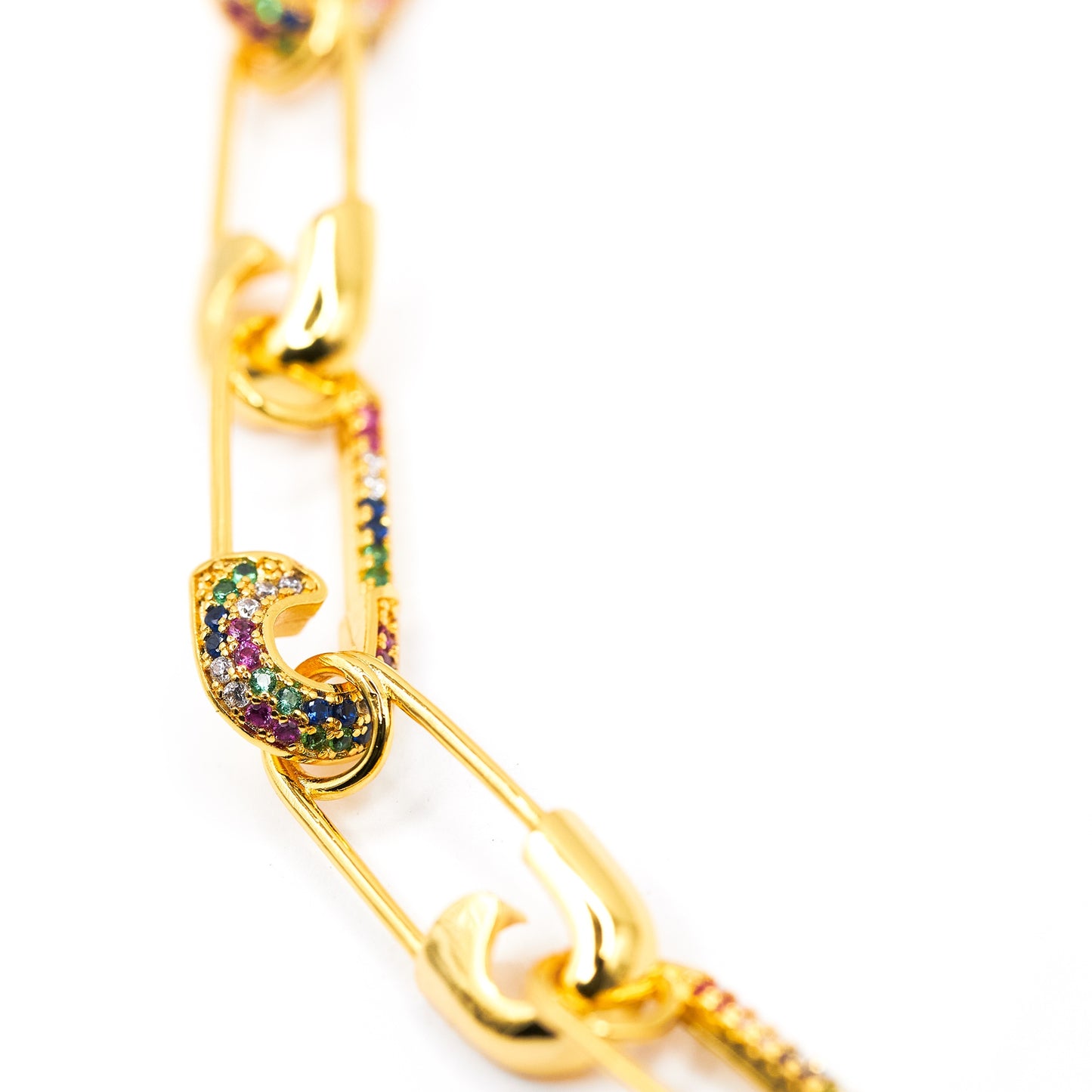 Safety Pin Rainbow Necklace Gold