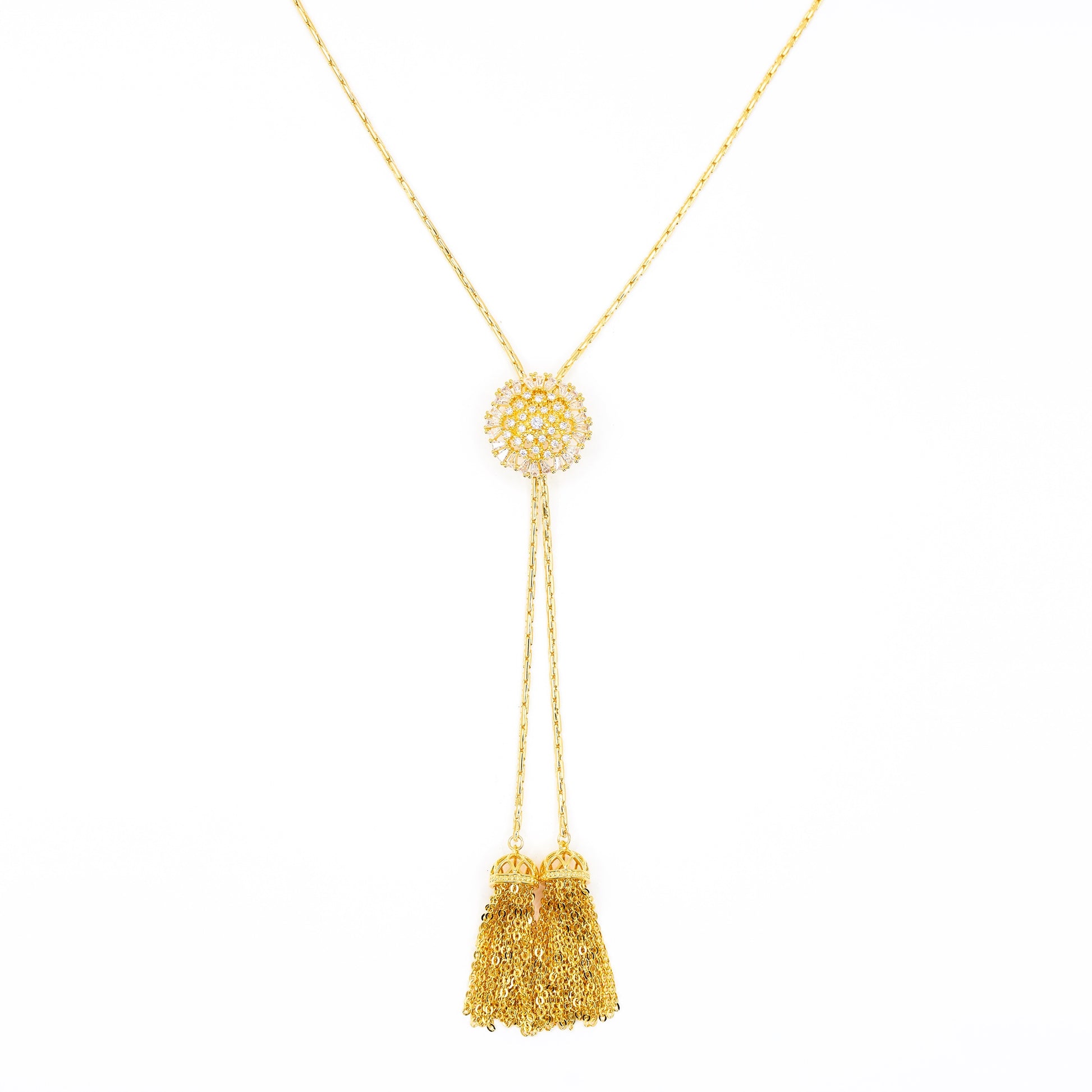 Tassel Baguette Lariat Necklace Gold
