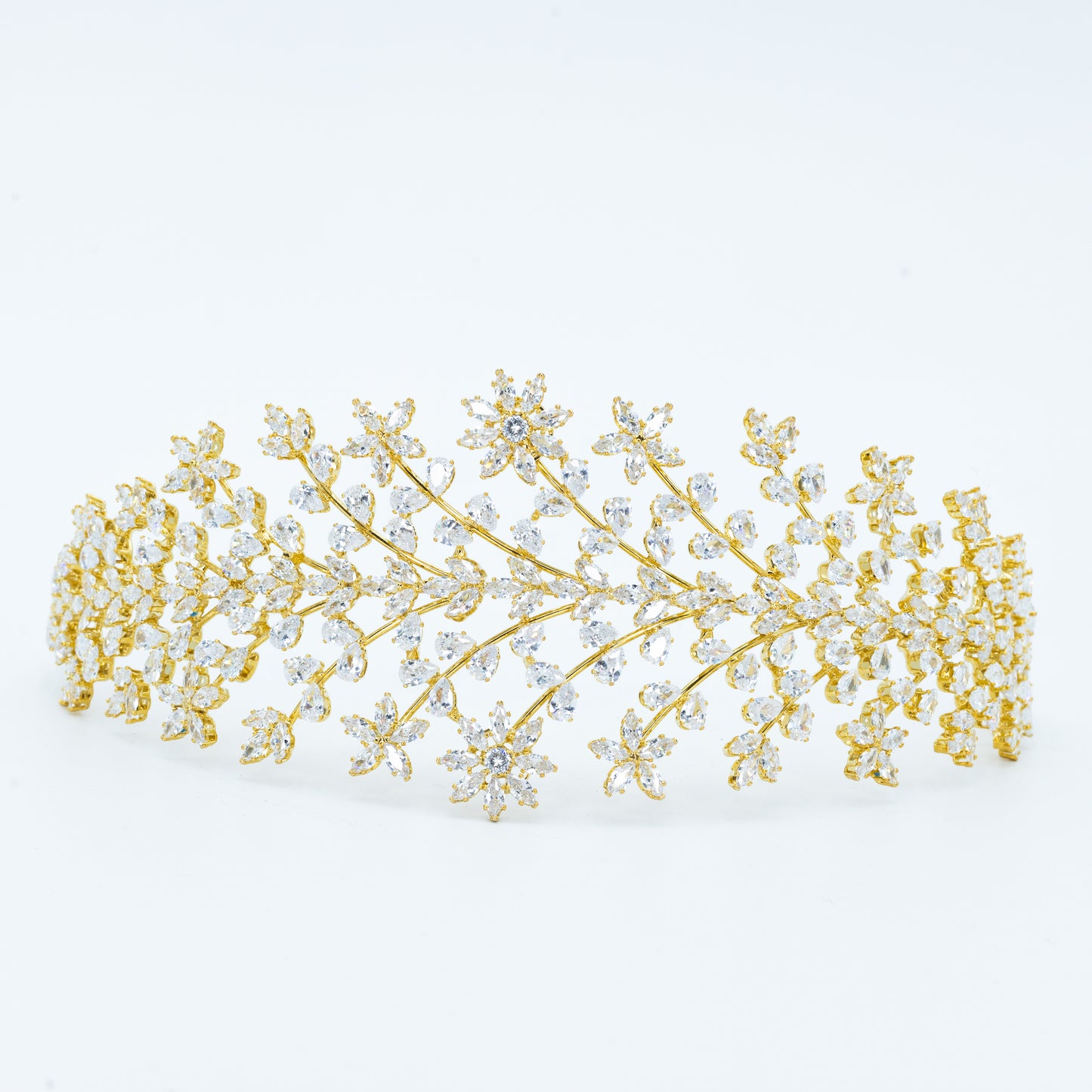 Thick gold floral marquee headband w/ 3A CZ stones rhodium G plated Default Title