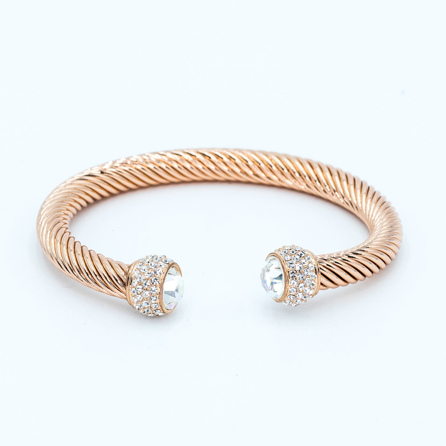 Rosegold plated classic cable cuff w/ CZ stones Default Title