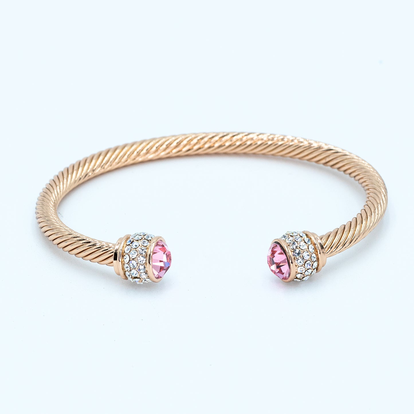 Rosegold plated bangle w/ CZ stones and pink stone Default Title