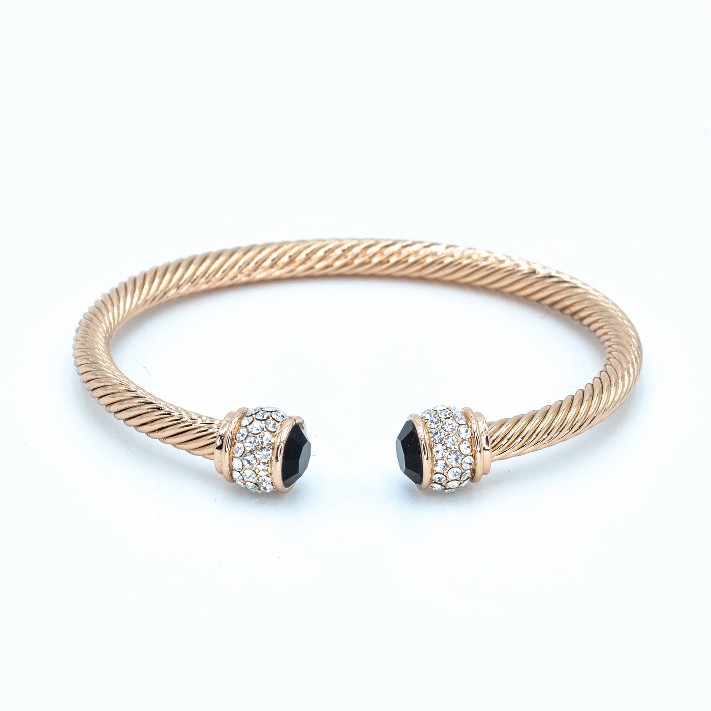 Rosegold plated bangle w/ CZ stones and jet black stone Default Title