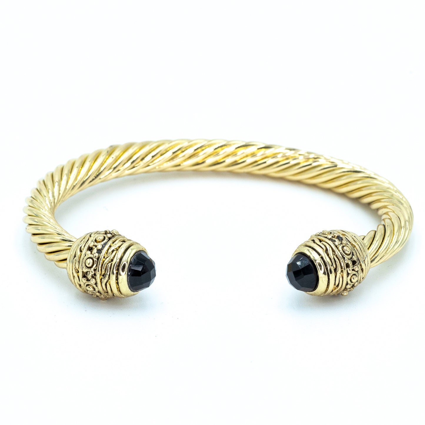 Gold plated cable bangle w/ jet black stone Default Title