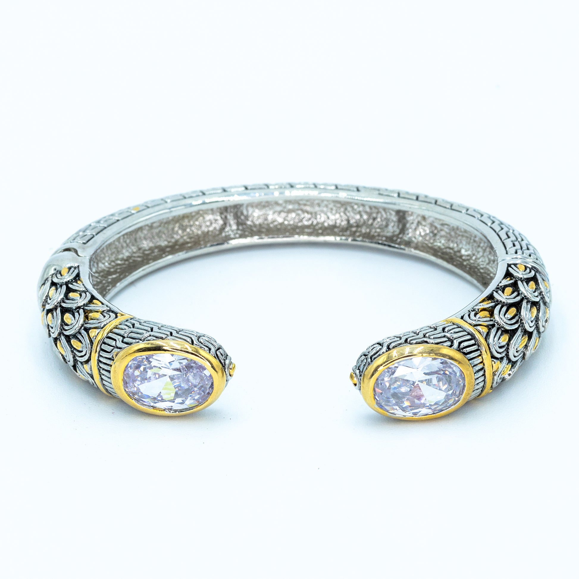 Two tone scale dragon  rhodium plated bangle w/ clear stone Default Title