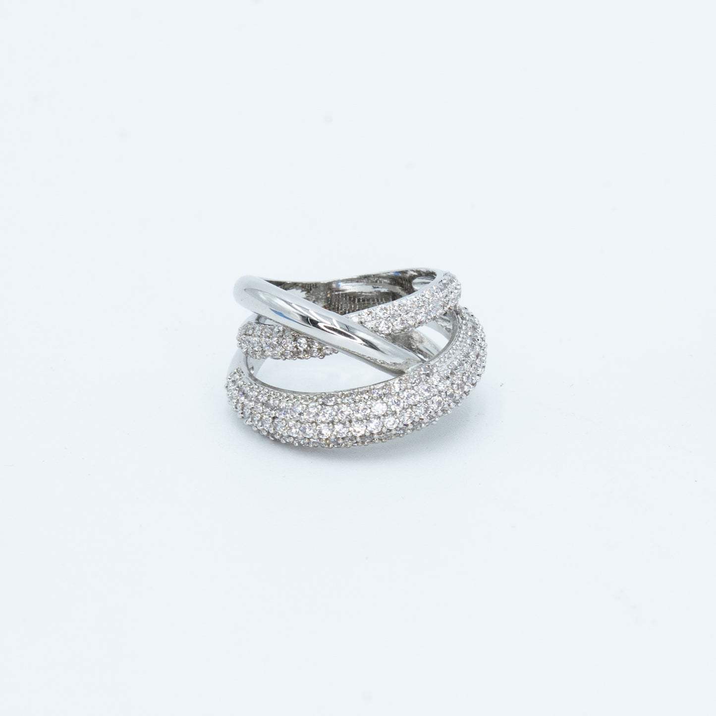 Pave triple band ring w/ 3A CZ stones rhodium plated Default Title